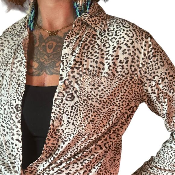 Leopard Top Small Long Sleeved Button Down Blouse - Picture 7 of 15